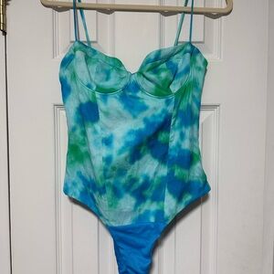 Zara Blue and Green Tie-Dye Bodysuit